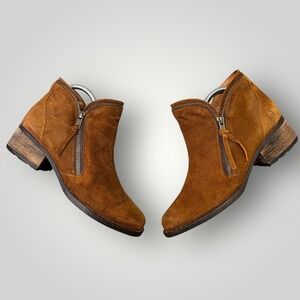 Born Montoro Suede Ankle Boots Women Size 8.5 Brown‎ Side Zip Block Heel Western